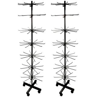 2er Set - Verkaufsständer drehbar Höhe 155cm | rollbares Warenständer 7 Etagen | Drehständer mit 70x Haken aus Metall | Ständer Ladenausstattung Theke | Ladeneinrichtung Kleinartikelständer schwarz
