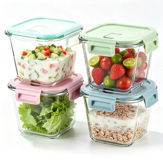 4er Set Glasbehälter mit Deckel, 750 ml Meal Prep Gläser für Suppe, Salat, Müsli – Luftdicht, Auslaufsicher, BPA-frei, Frischhaltedosen Glas für Mikrowelle, Gefrierschrank, Spülmaschine geeignet