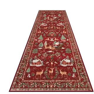 Nudorpn Weihnachtsläufer Teppich rutschfest und waschbar, weicher Weihnachts Teppich mit Weihnachtsbaum und Weihnachtsmann Motiv, Teppichläufer für Schlafzimmer, Wohnzimmer, Badezimmer