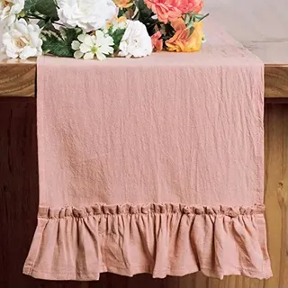 VIXDA 1 Stück Tischläufer aus Baumwolle im Shabby-Chic-Stil, Bauernhaus-Tischläufer mit Rüschen, rustikale Tischdekoration für Feiertage, Hochzeiten, Weihnachten, Natur
