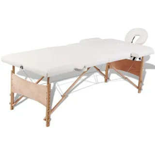 vidaXL Massageliege Klappbar 2-Zonen mit Holzgestell Cremeweiß