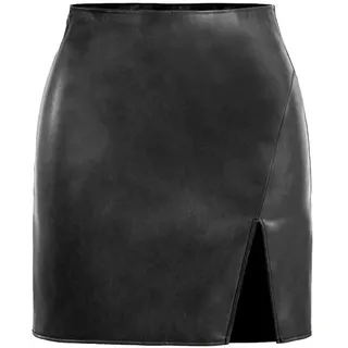 SOYNIA Hübscher Rock Damen Sexy Mini Lederrock Frauen Beige Hohe Taille Schlitz Kurzer Rock Sexy Damen Schwarz Lederrock Reißverschluss Für Frauen
