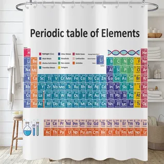 Hnmdmyi Duschvorhang Periodensystem 120x180, Bunte Wissenschaft Technologie Bildung Chemie Schule Student Badewanne Vorhang Wasserdicht Polyester Stoff Waschbar Badevorhang für Badezimmer mit Haken