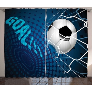 Gardine Schlafzimmer Kräuselband Vorhang mit Schlaufen und Haken, Abakuhaus, Fußball Zusammenfassung Ziel Muster blau|schwarz 280 cm x 260 cm