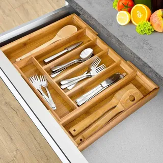 Bakaji Bambus Besteckkasten ausziehbar 31-48 x 37 x 5 cm