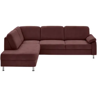 Beldomo System Ecksofa Rostock, Weinrot, Metall, 4-Sitzer, Ottomane links, L-Form, 266x202 cm, Fußauswahl, Stoffauswahl, seitenverkehrt erhältlich, Bettfunktion Rückenfutter, Wohnzimmer, Sofas & Couches, Wohnlandschaften, Ecksofas