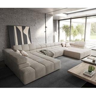 DELIFE Wohnlandschaft Phia, Cord Beige 430x220 cm Sofa beige|weiß