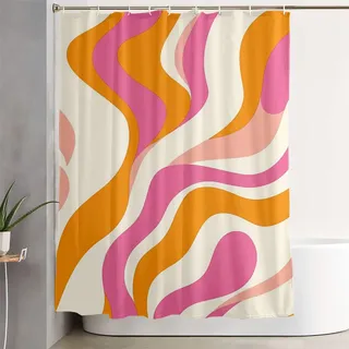 Duschvorhang 180x180 cm Rosa Wasserdicht Anti Schimmel Shower Curtains Orange mit Gewicht Saum und Haken, Extra Langer Duschvorhang Waschbar, Geeignet für Badezimmer, Dusche, Badewanne 2Y-308