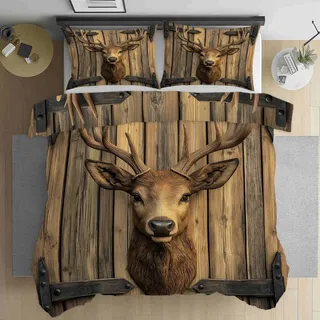Landhausstil Hirsch Bettwäsche Set 135x200 Bettbezug 3 Deckenbezug 2 80x80