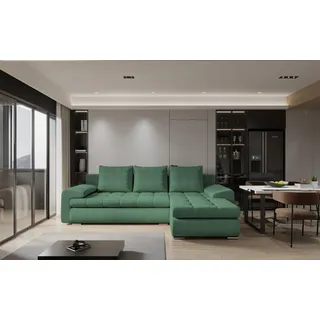 ecksofa mit schlaffunktion und bettkasten TOMI l-form sofa couch mit bettkasten, 3-Sitzer eckcouch, schlafsofa für wohnzimmer, sofa couch mit schlaffunktion (Grün, Ottomane Rechts)