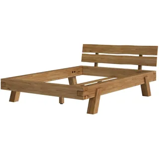 skølm Hervar Balkenbett 140x200 cm – Massivholzbett Wildeiche geölt – hochwertiges Bettgestell aus Balkenholz – massives Holzbett mit Bettkopf – Bettrahmen geeignet als Doppelbett – Naturholz Bett