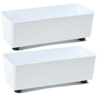 Tymar Blumentopf rechteckig innen, Blumenkasten mit füßen, Pflanzkübel, Kräuterkasten, 2 Stück_SAGA ((2pack) Weiß, 28,5x17cm)