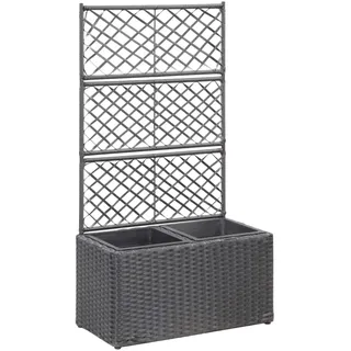 vidaXL Hochbeet mit Rankgitter 2 Töpfe 58x30x107cm Poly Rattan Schwarz