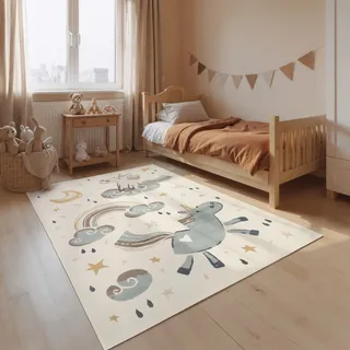 HANSE HOME Einhorn Kinderteppich 200 x 290 cm Beige/Creme Multifarben