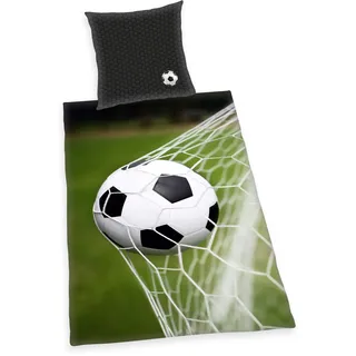 Herding Bettwäsche-Set Fußball, Kopfkissenbezug 70x90cm, Bettbezug 140x200cm, 100% Baumwolle, Renforcé, mit leichtläufigem Reißverschluss