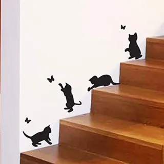 Katzen spielen Fangen Schmetterlinge home Vinyl Wandaufkleber Dekor Aufkleber Wandbild Kätzchen Haustiere Tapete Dekoration Kinderzimmer
