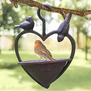 Garden Mile Vogeltränke und Vogelfutterstation aus Gusseisen, 22 cm, hängende Gartendekoration mit Willkommensschild, robuste Metall-Vogeltränke für Garten, Fütterung kleiner Vögel und