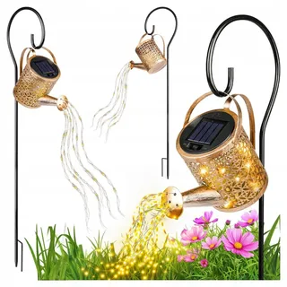 MasterLED Solar Gießkanne für Außen Gartenstecker mit Lichterkette 36 LEDs Warmweiß IP44 Dämmerungssensor Deko Gold 80 cm Höhe - Gold