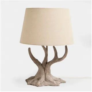 Mirabeau Tischleuchte Tischlampe Kestrell creme, Baumstamm, Fuß aus Polyresin, Erinnert an altes Treibholz beige