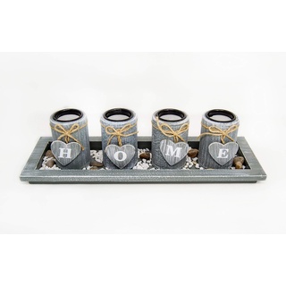 Benera Teelicht Schale Home Set Kerzenhalter mit 4 Teelichtern Tischdeko Wohnzimmer Deko Teelichthalter Teller Grau 38 cm