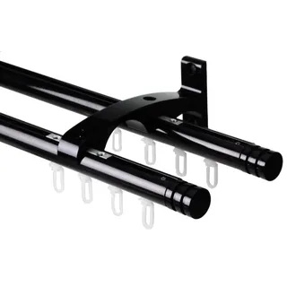 DécoProfi Gardinenschiene Set 2-läufig Ø 20 mm 160 cm Schwarz