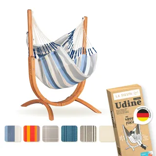 LA SIESTA - Wetterbeständiger Hängesessel mit Holzständer - Handgefertigter, reißfester Sessel für Entspannung im Freien - FSC-zertifizierte Eukalyptus-Hängematte
