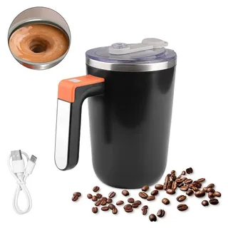 300 ml selbstruehrender Becher, Temperaturheizung, magnetischer Kaffee-Mixbecher mit Deckel, wiederaufladbarer 304 Edelstahl-Innenschuh, wasserdich... - Schwarz