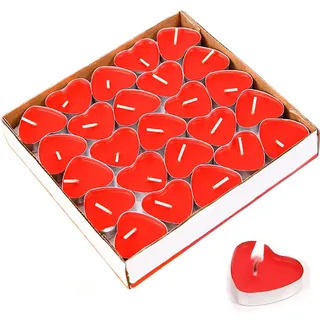 Jzhen 50 pcs Herzform Romantische Kerzen, Rauchfreie Dekokerzen Atmosphäre Kerze, Teelicht Set für Geburtstag Vorschlag Hochzeit Party Hochzeit Verlobung Valentinstag Weihnachten (Rot)