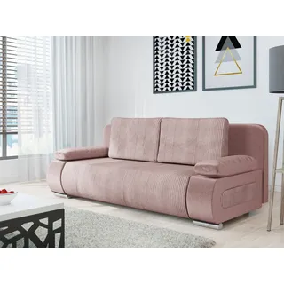 MIRJAN24 Schlafsofa Emma Cord, mit Schlaffunktion und Bettkasten, Rückenlehne in Form beweglicher Kissen rosa