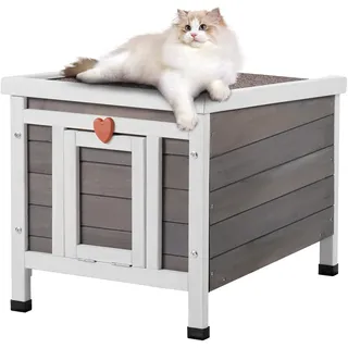 Vevor Katzenhaus für draußen, wetterfest, Unterschlupf für Wildkatzen für mehrere Katzen, Katzen-/Kaninchenhaus aus Holz für draußen mit PVC-Türklappen und offenem Dach, 21"L x 17"B x 17"H