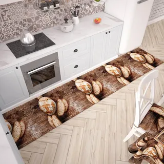 PETTI Artigiani Italiani - Teppich für Küche, rutschfest, Waschbar, Läufer für Küche, Küchenläufer, 52 x 240 cm, Design Brot, 100% Made in Italy