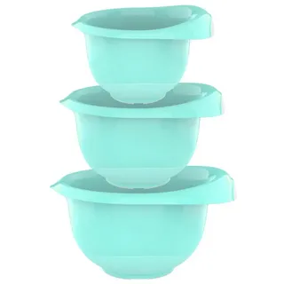 Engelland Rührschüssel 3er Set Backschüsseln mit Griff, Salatschüsseln, Kunststoff, (Vorteils-Set, 3-tlg), robust, BPA-frei, stapelbar, rutschfeste Silikonfüße, Einhandausguss grün
