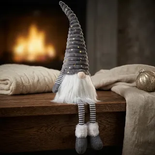 Wichtel Kantenhocker Deko Figur Gnom sitzend 30cm (80cm) Weihnachtswichtel grau