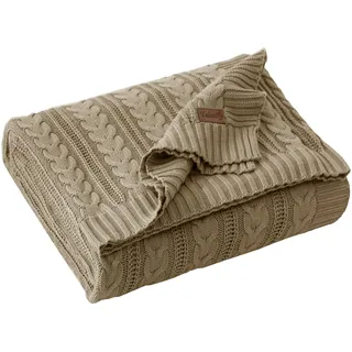 Talasily Strickdecke 150x200cm 100% Baumwolle Oeko-TEX, leichte Ganzjahresdecke Zopfmuster, atmungsaktiv weich für Frühling Sommer Herbst, Tagesdecke für Bett & Sofa, Wohnaccessoire Dunkelkhaki
