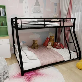 Aceinheu Twin Over Full Metall Etagenbett, Robustes Doppelstockbett mit Leiter und durchgehendem Geländer, Geräuschfrei, Platzsparendes Bett für Jugendliche und Erwachsene (Black)
