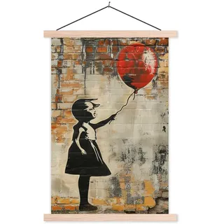 POSTER MIT MAGNETLEISTEN Graffiti - Banksy - Mädchen - Straßenkunst Deko Wohnzimmer 40x60 cm