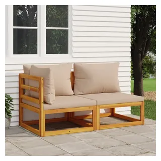 vidaXL Loungesofa 2-tlg. Garten-Sofa-Set mit Kissen Massivholz Akazie, 1 Teile grau