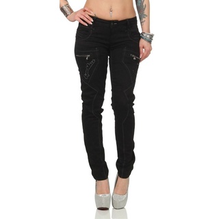 Cipo & Baxx Slim-fit-Jeans tiefschwarz mit Kontrastnähten und Stickereien schwarz 26