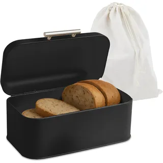Relaxdays Brotkasten Metall Schwarz