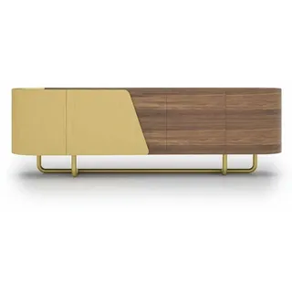 Casa Padrino Luxus Sideboard mit 4 Türen Gelb / Braun / Messing 235 cm - Hotel Möbel