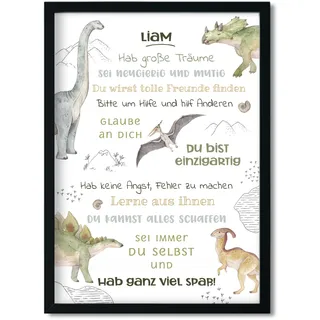 LALELU-Prints Geschenk Einschulung personalisiert I Affirmationsposter Poster Kinderzimmer I Schulanfang Schuleinführung Schulstart Schulkind I OHNE RAHMEN - Junge Mädchen (Dinosaurier)