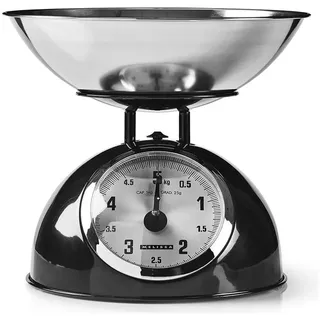 Melissa Retro Küchenwaage, Analog mit Edelstahlschüssel, 5kg Kapazität, 25g Skalierung, Schwarz, Abn, Küchenwaage, Schwarz