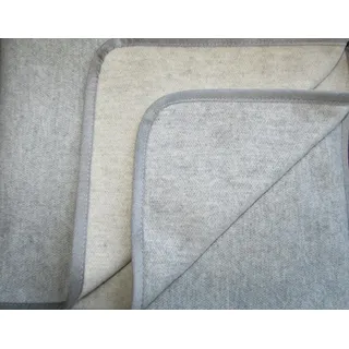 Alpenwolle Babydecke Kaschmirplaid kleine Wolldecke mit Band - 20% Kaschmirwolle, 80% Merinowolle - Verschiedene Größen (Silber/Caramel, 65x100)