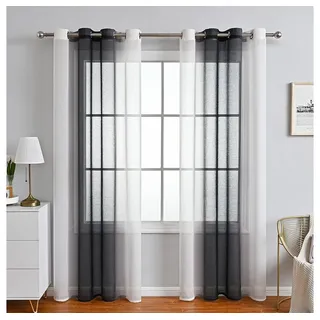 TUWENA Gardine 2er Farbverlauf Vorhänge Gardine, Mit Ösen Transparente Voile Gardine schwarz