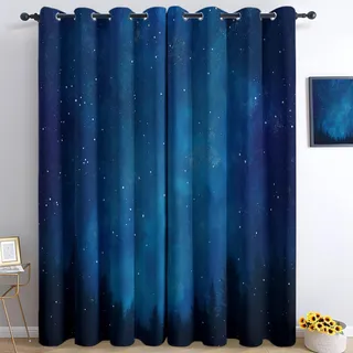 Ösen Vorhang Dunkelblau Blickdicht Vorhänge Sternenhimmel Hintergrund Wohnzimmer Schlafzimmer Verdunklungsvorhänge Thermovorhang 3D Druck Schallschutz Vorhang mit Ösen 2er Set H214 x B91.5 cm
