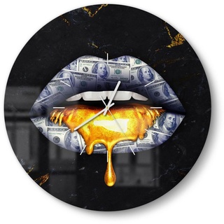 DEQORI Wanduhr 'Luxuriöse Lippen' (Glas Glasuhr modern Wand Uhr Design Küchenuhr) goldfarben|schwarz 50 cm x 50 cm
