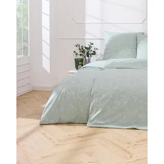 MTOnlinehandel Bettwäsche Emma in 135x200 oder 155x220 cm, Renforcé, 100% Baumwolle, 2 teilig, Blätterranke, Blumen, Zweige Bettwäsche-Set in salbeigrün grün