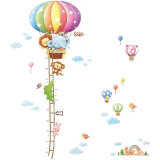 Decowall DAT-1606N Heißluftballon Höhentabelle Tiere Wandtattoo Wandsticker Wandaufkleber Wanddeko für Wohnzimmer Schlafzimmer Kinderzimmer