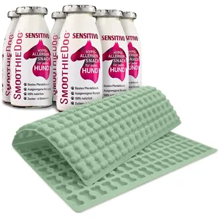 SmoothieDog 6er Sensitivo mit Trixie Silikon Backmatte Mint - 6 mal Pferde Smoothie, Hypoallergen, Backform Hundekekse, backen mit Hundesmoothie, Bpa-frei