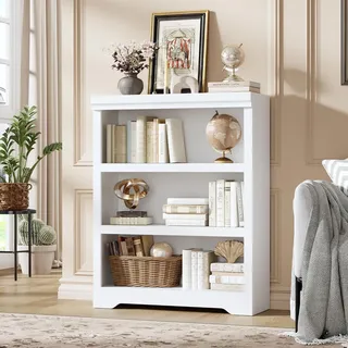 Garvee Landhaus Bücherregal 3 Ebenen Standregal MDF 60 × 29,5 × 100 cm | Mit verstellbaren Einlegeböden und Anti-Kipp-Sicherung – ideal für Wohnzimmer, Home Office & Arbeitszimmer, warmweiß